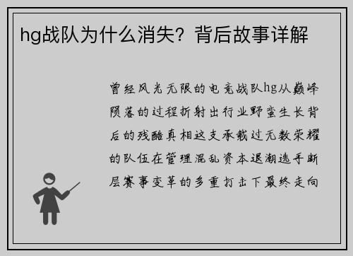 hg战队为什么消失？背后故事详解