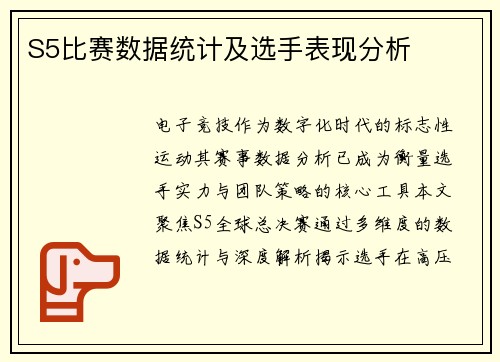 S5比赛数据统计及选手表现分析